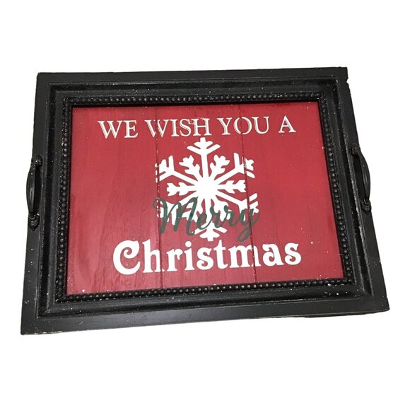 WONDERLAND- DECORATIVE WOOD "WE WISH YOU A CHRISTMAS" TRAY 15X19 - Picture 2 of 5